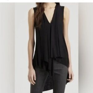 💕 BCBGMAXAZRIA Cyprien Black sleeveless HI-LO v-neck top Asymmetrical Hem XXS